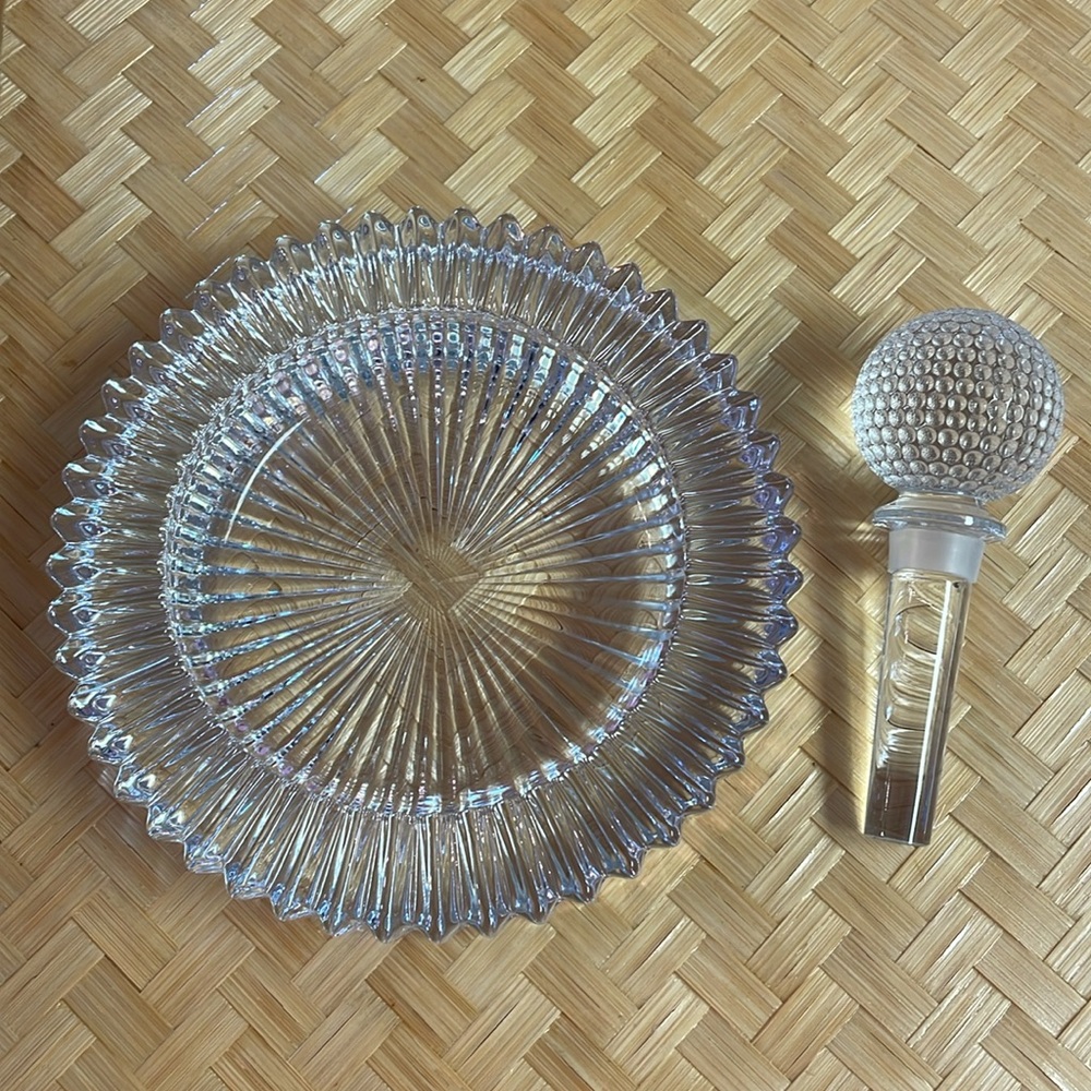 Mikasa Crystal Golf Ball Wine Stopper and Diamond Fire Wine Coaster